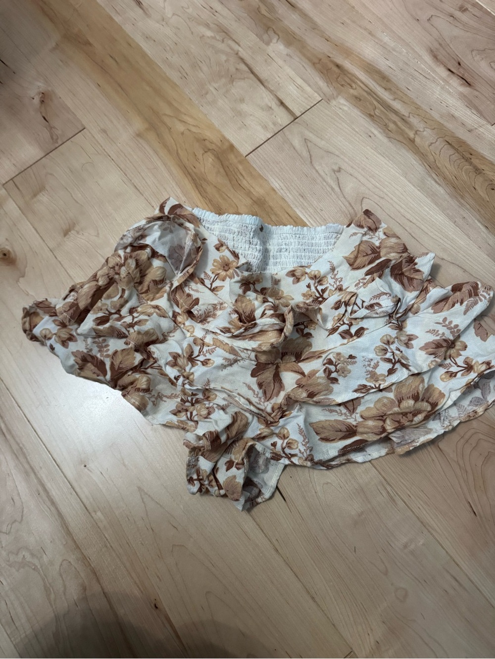 Free People Cream Floral Ruffle Skort with Brown Blooms